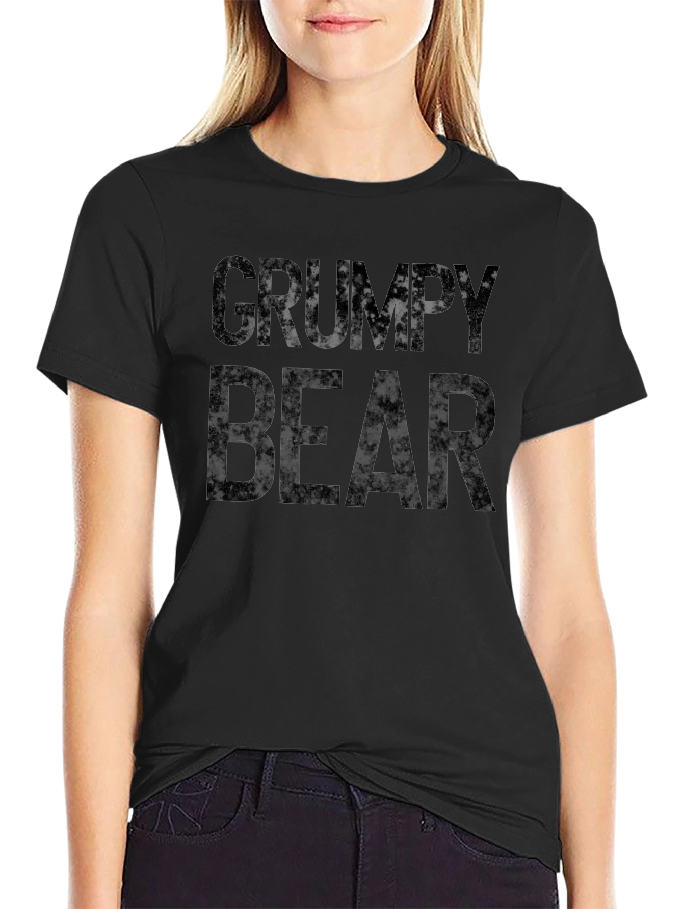 Grumpy Bear Graphic Print T-Shirt - Black