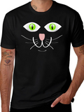 Black Cat Face Graphic T-Shirt