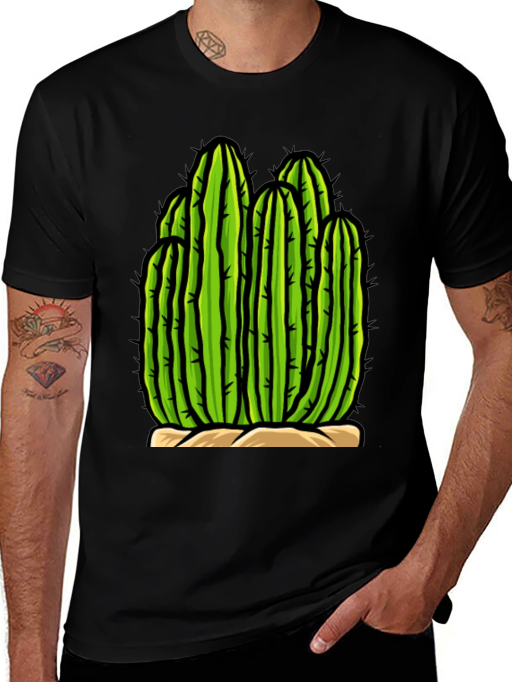 Cactus Graphic Tee - Black Cotton T-Shirt