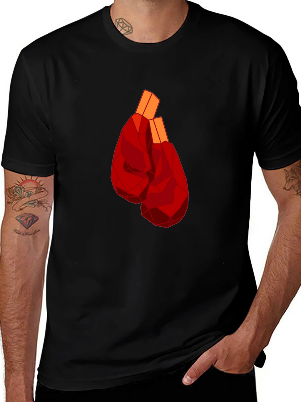 Geometric Boxing Gloves Graphic Tee - Black
