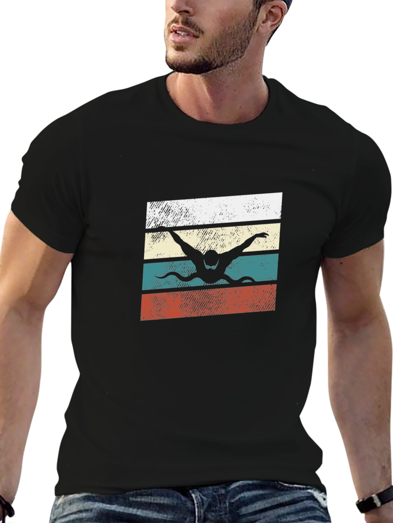 Retro Swimmer Graphic Tee - Black
