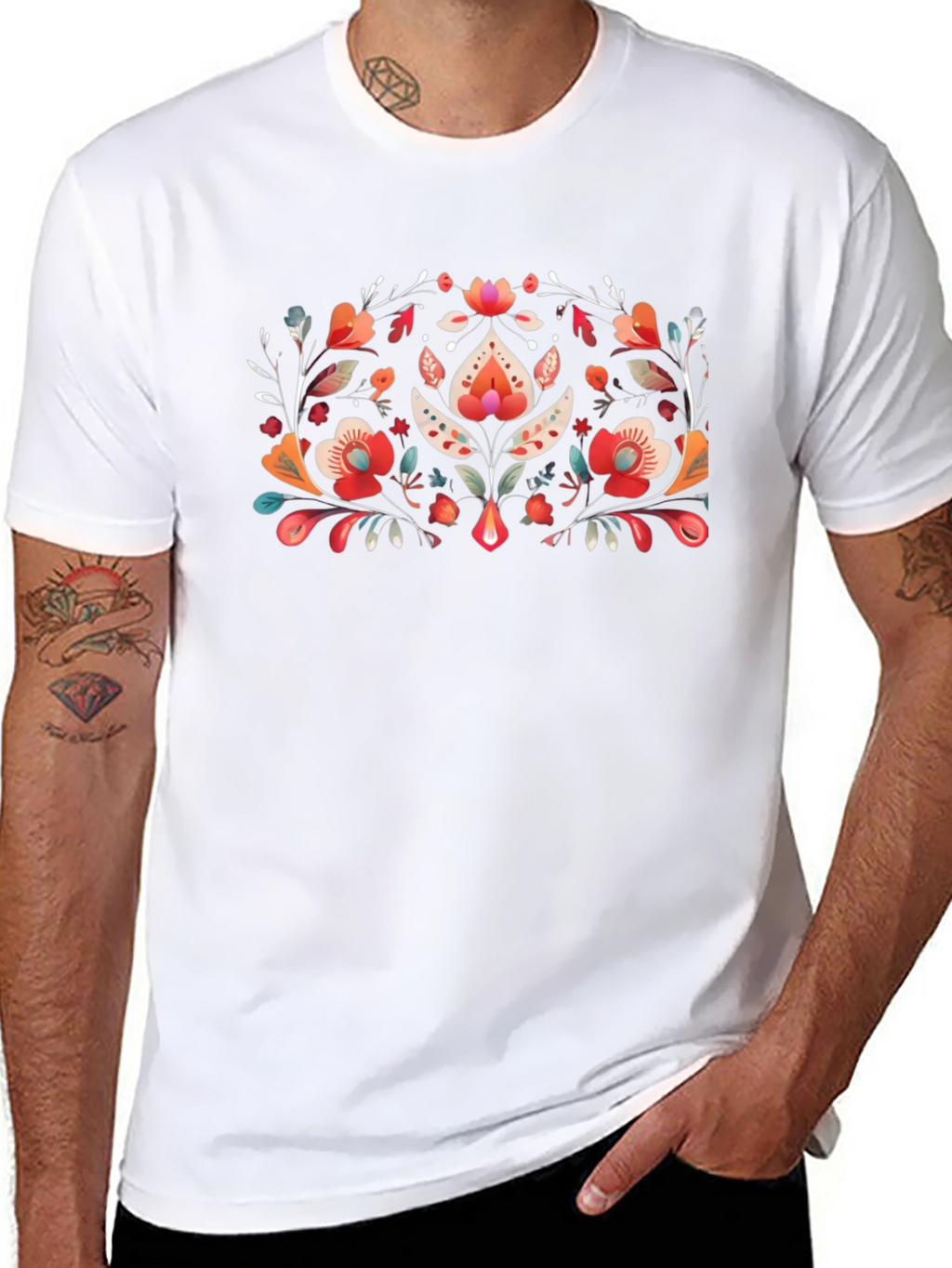 Floral Folk Art Black T-Shirt