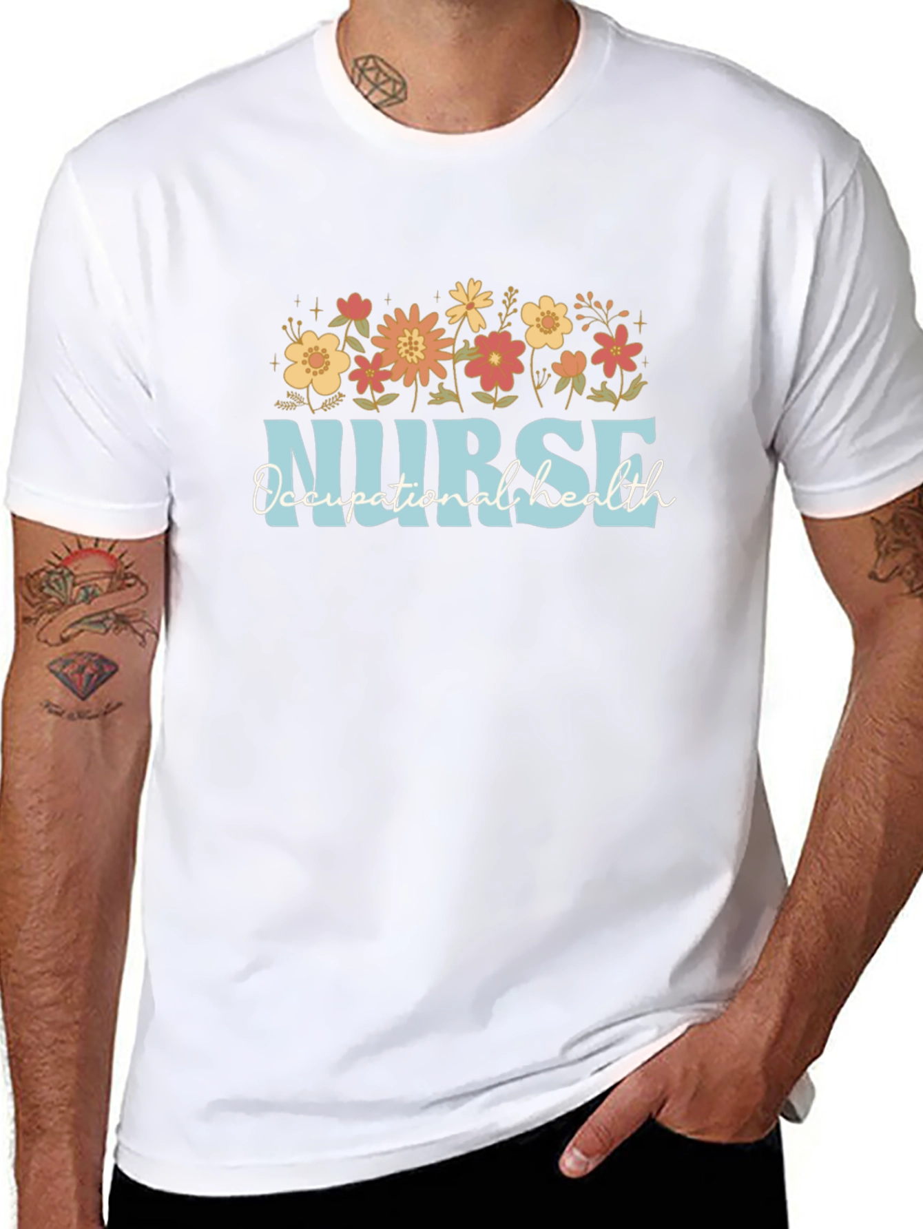 Nurse Occupational Health Floral Black T-Shirt