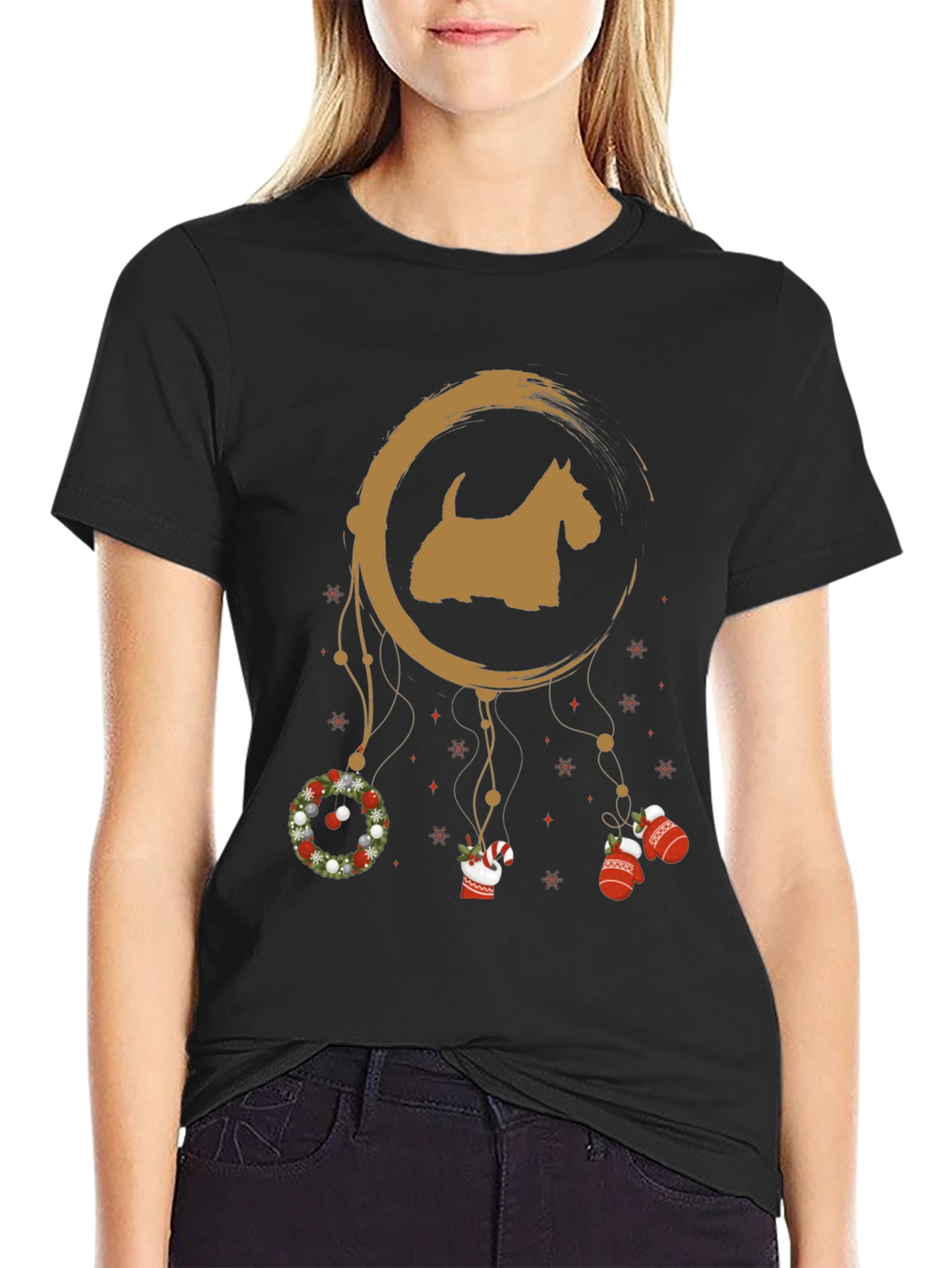 Festive Scottie Dog Christmas T-Shirt