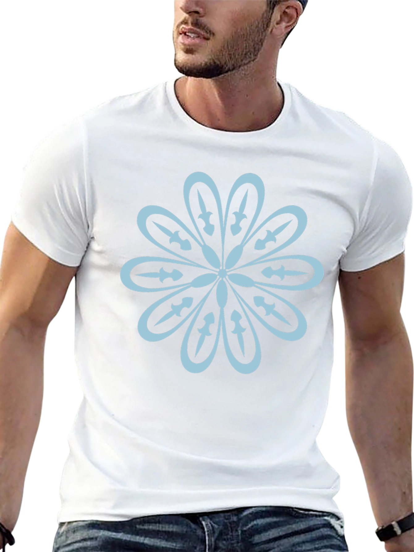 Black T-Shirt with Flower Sword Design
