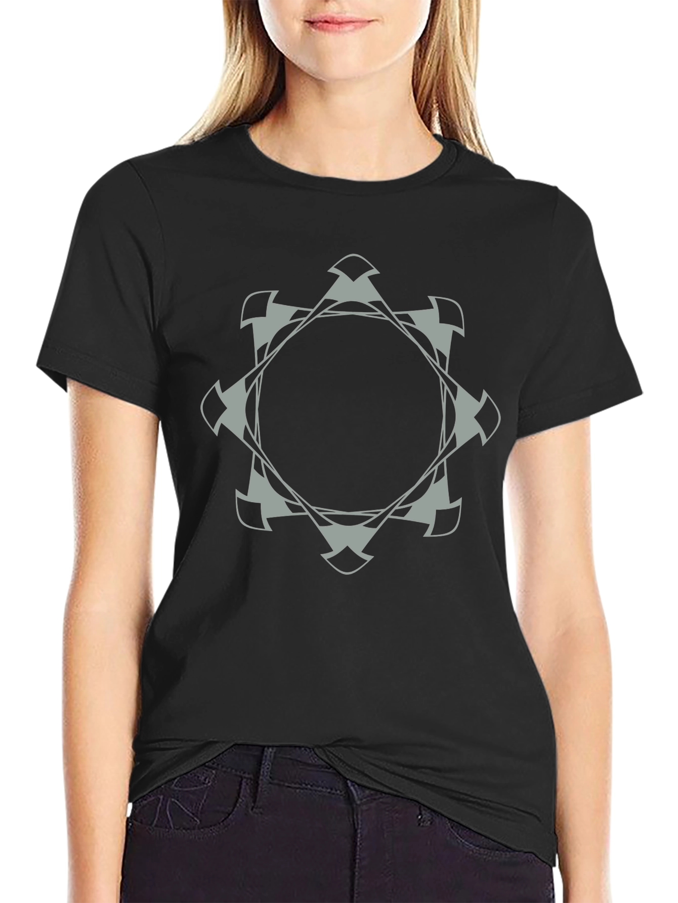 Geometric Emblem Tee - Modern Black Cotton T-Shirt