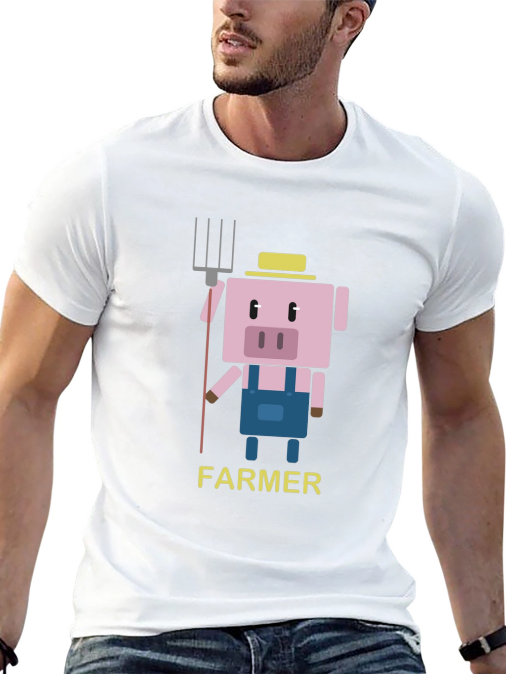 Farmer Pig Graphic T-Shirt - Fun Cartoon Design