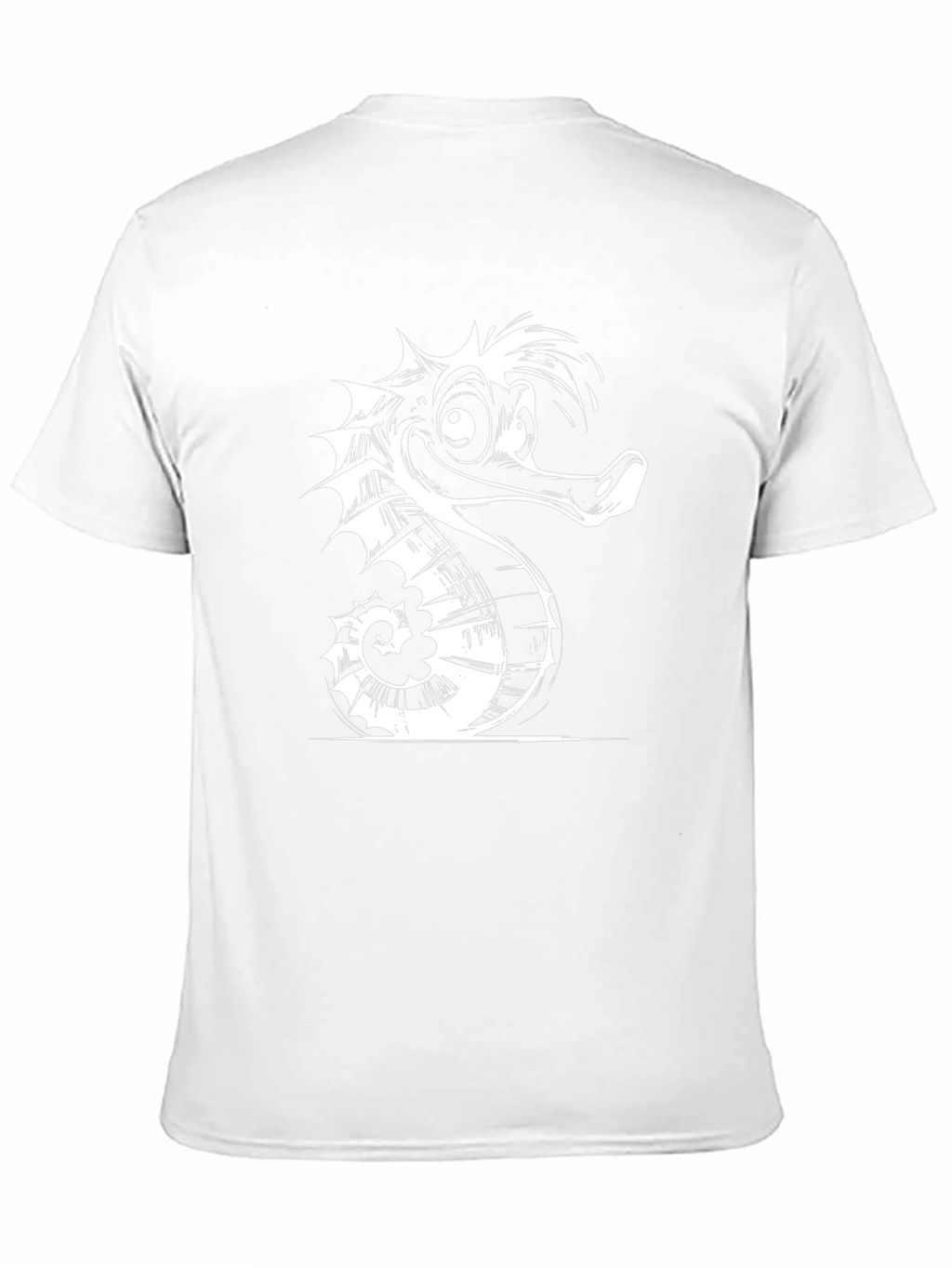 Cartoon Seahorse Graphic Tee - Black Cotton T-Shirt