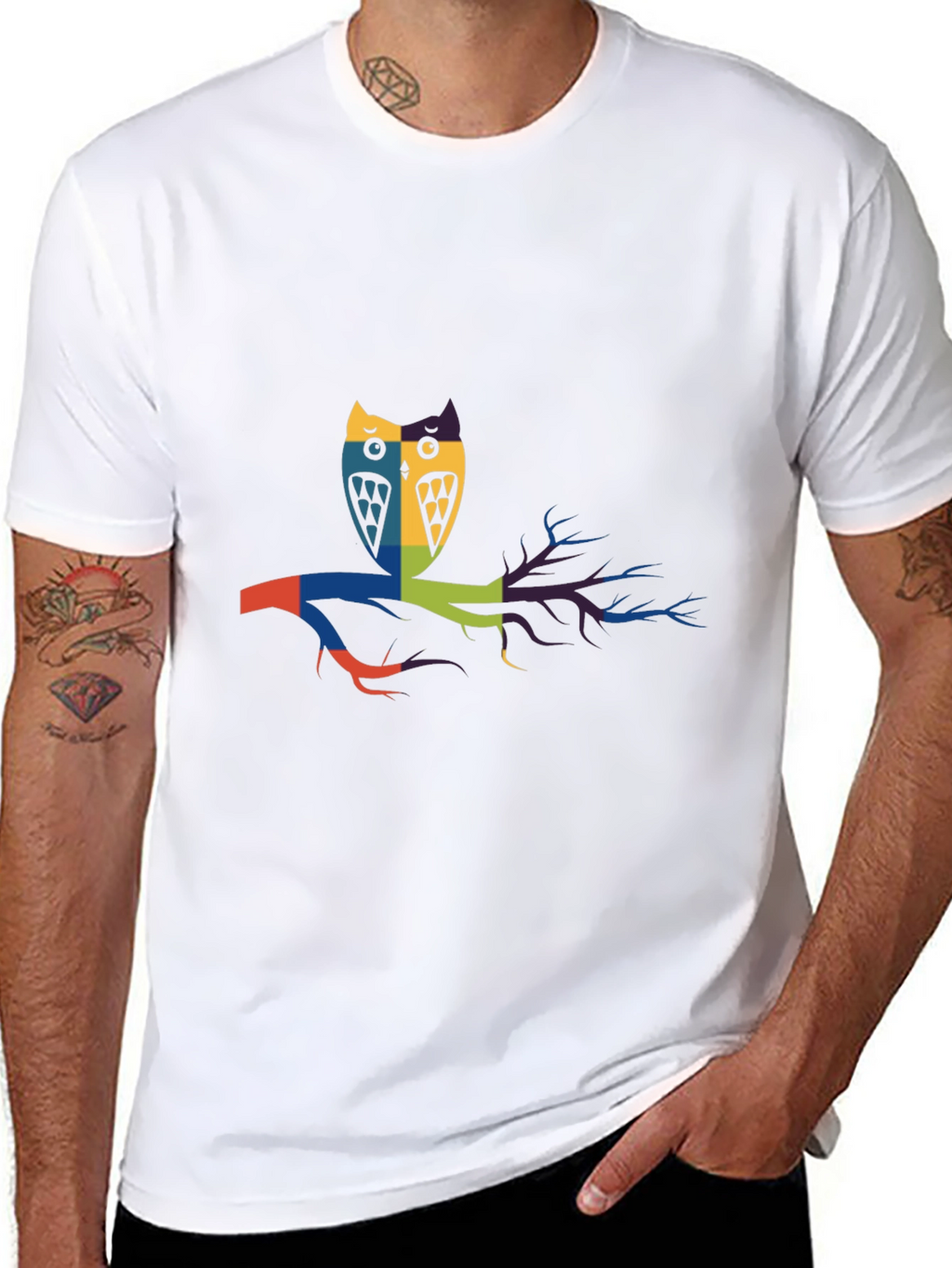 Abstract Owl Graphic Print Black T-Shirt