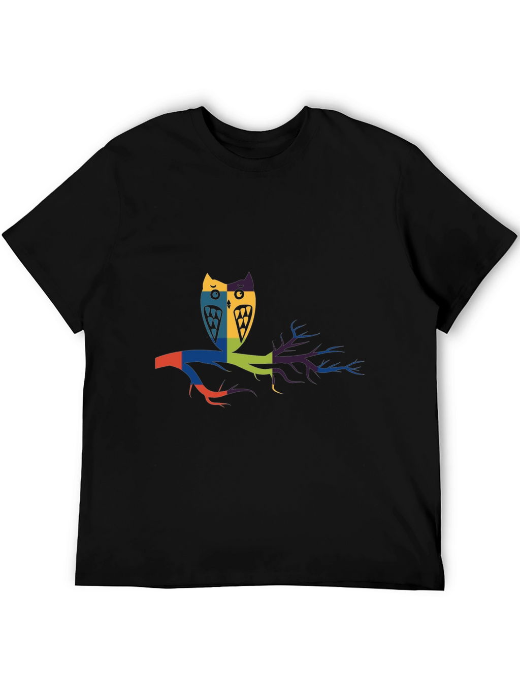 Abstract Owl Graphic Print Black T-Shirt