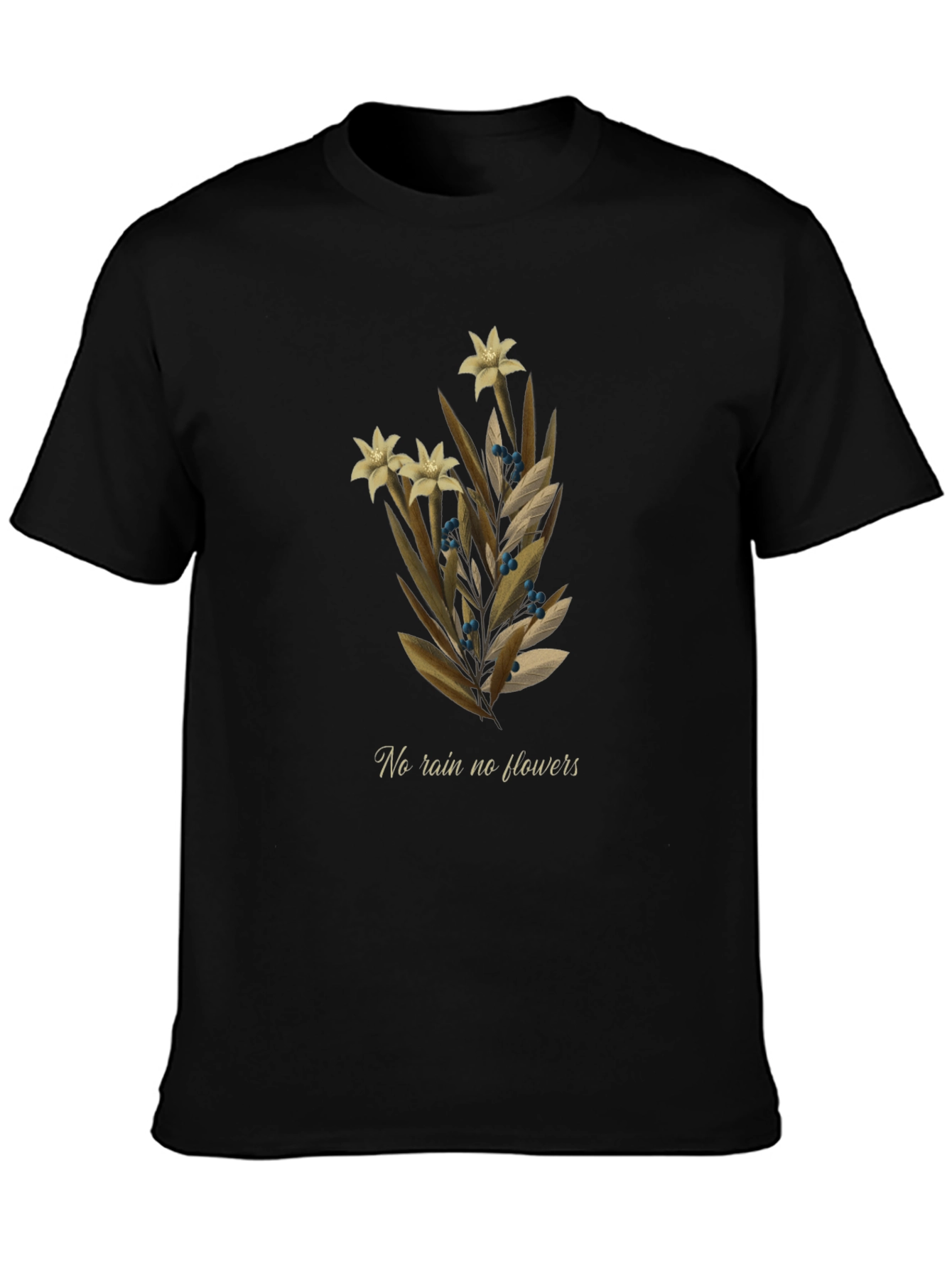 Botanical T-Shirt - No Rain No Flowers Graphic Tee