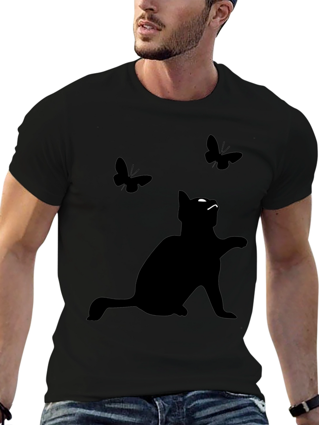 Black Cat & Butterflies Graphic Tee