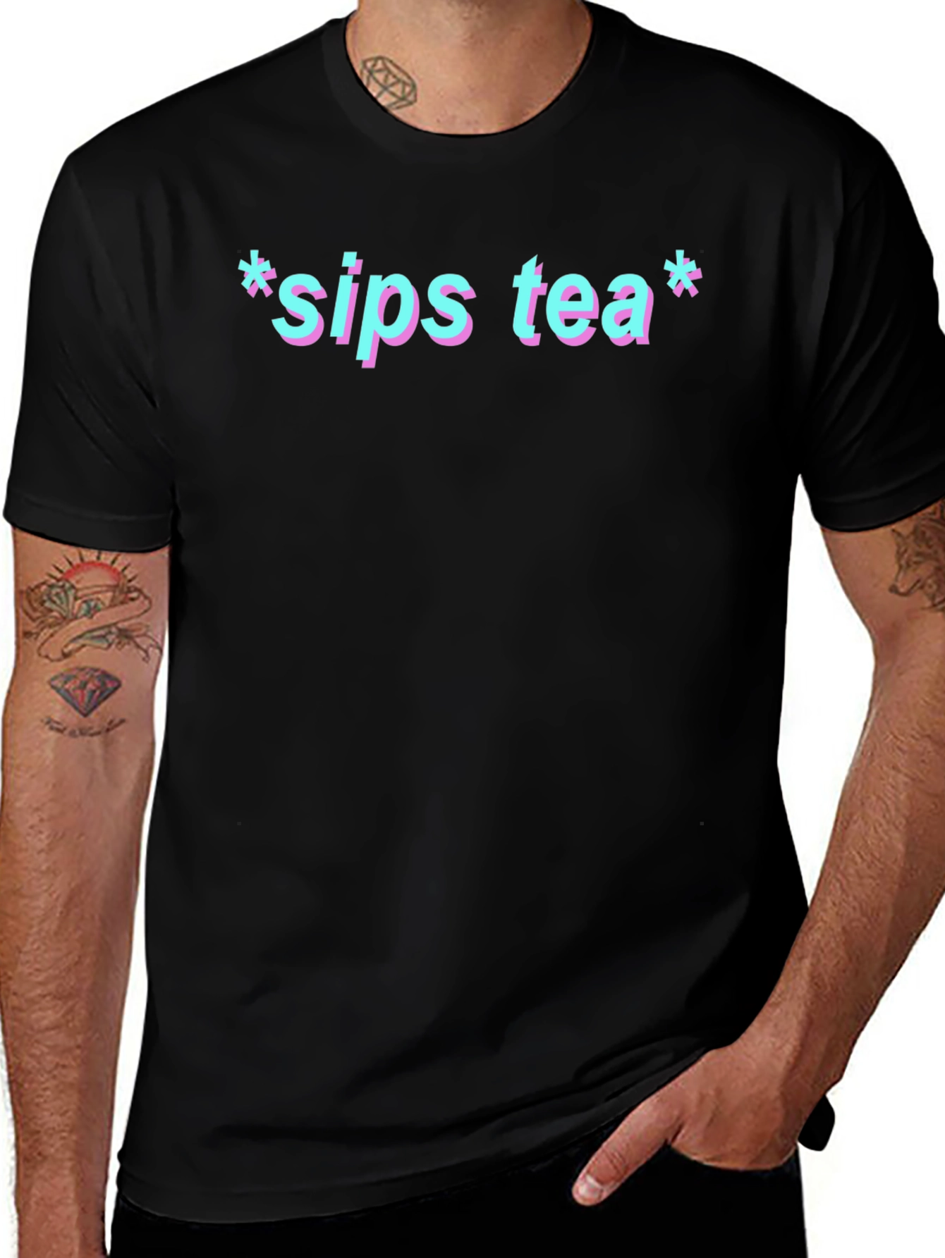 Sips Tea Graphic Print Black T-Shirt