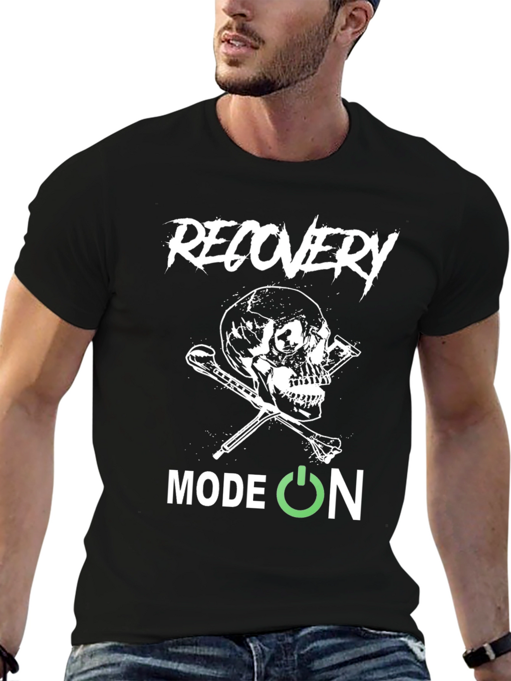 Recovery Mode On Skull Graphic Black T-Shirt