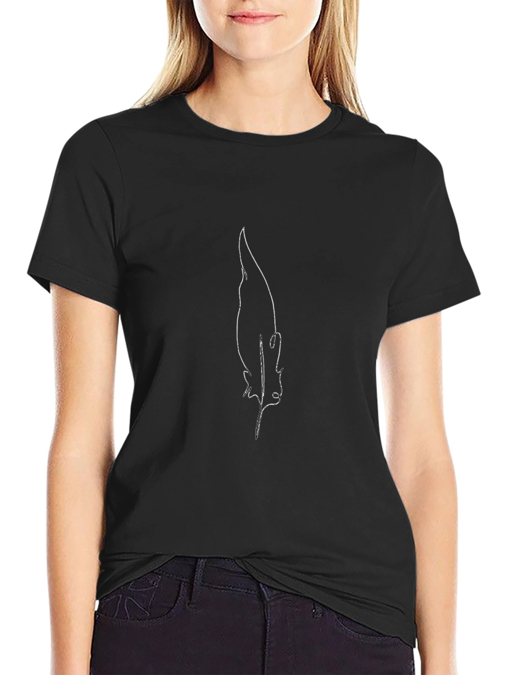 Minimalist Feather Graphic Black T-Shirt