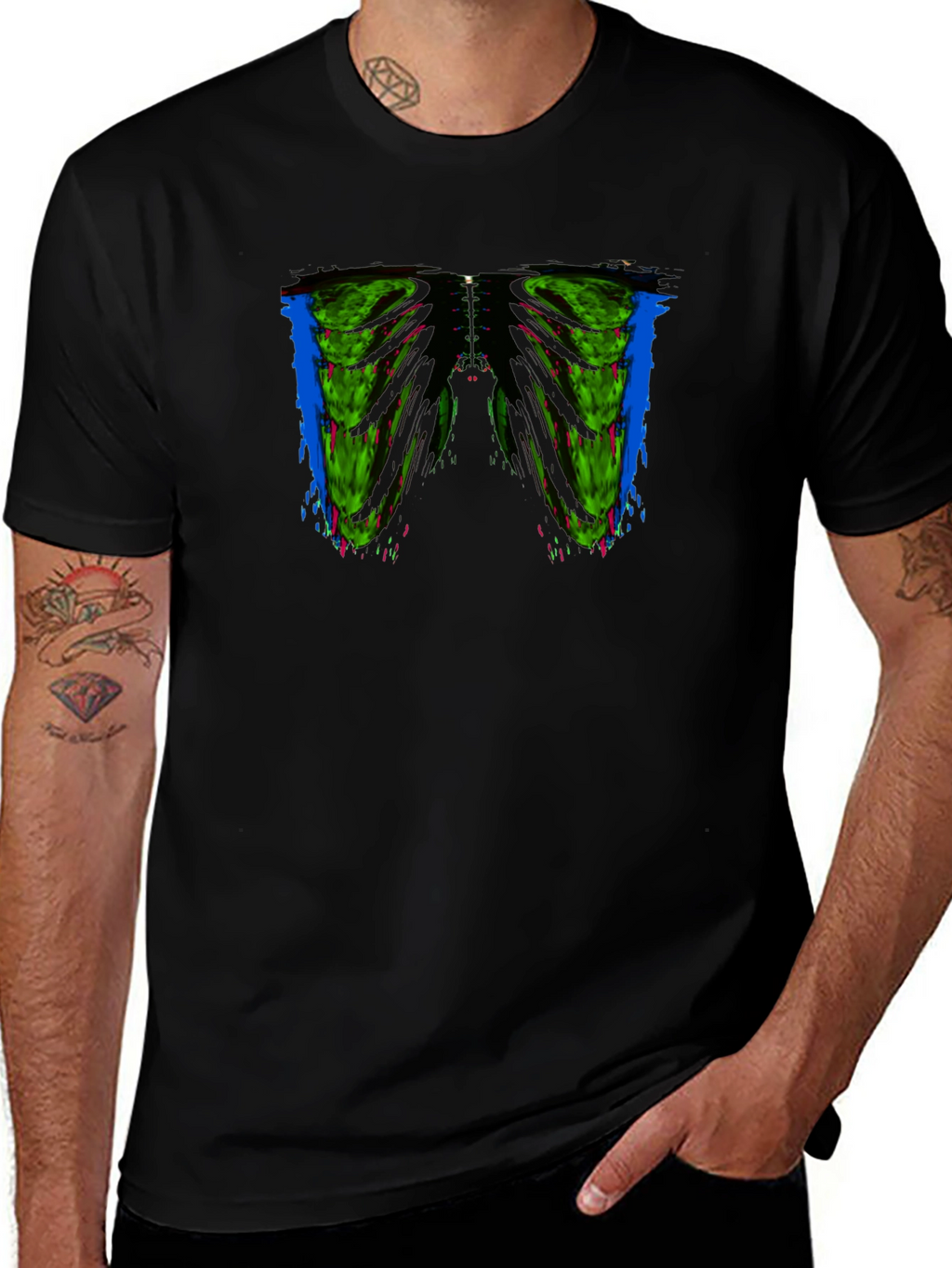 Edgy Rib Cage Graphic Tee - Mens Black T-Shirt