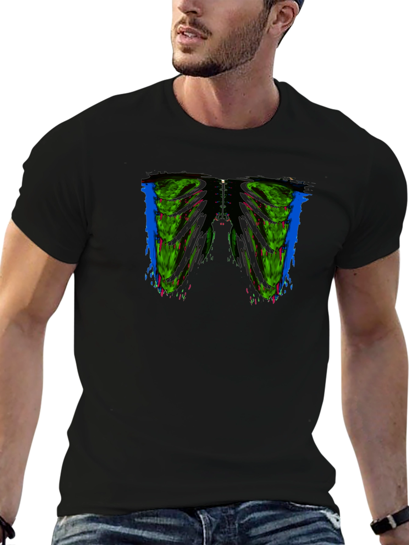Edgy Rib Cage Graphic Tee - Mens Black T-Shirt