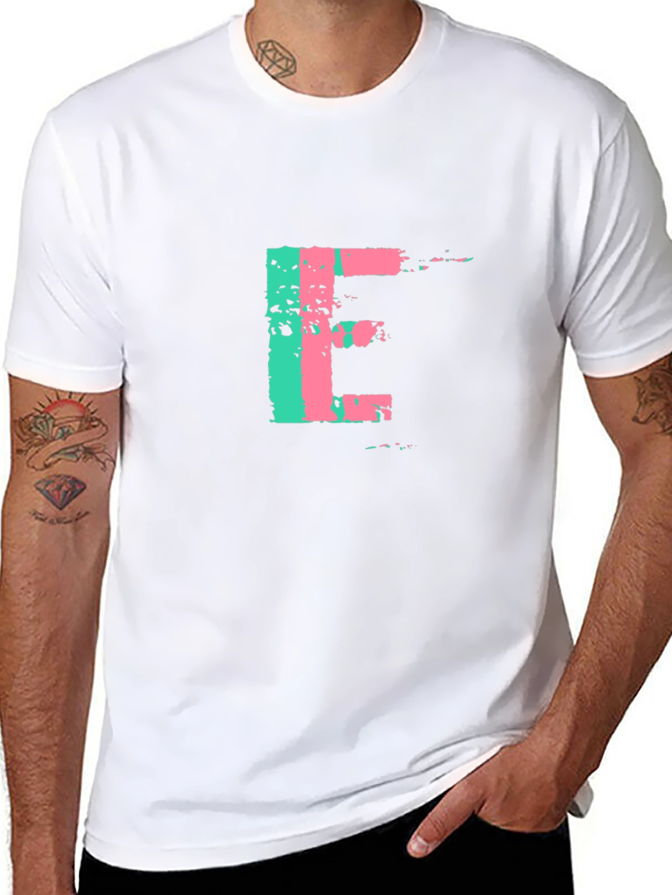 Letter E Graphic Tee - Modern Brushstroke Design