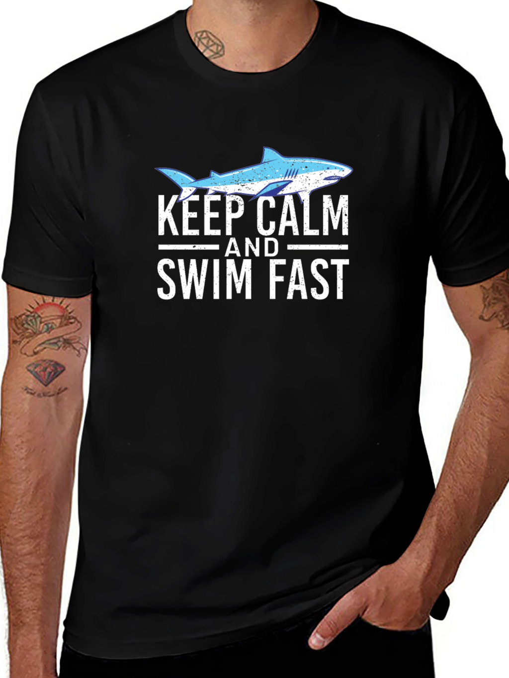 Keep Calm & Swim Fast Shark Graphic Tee