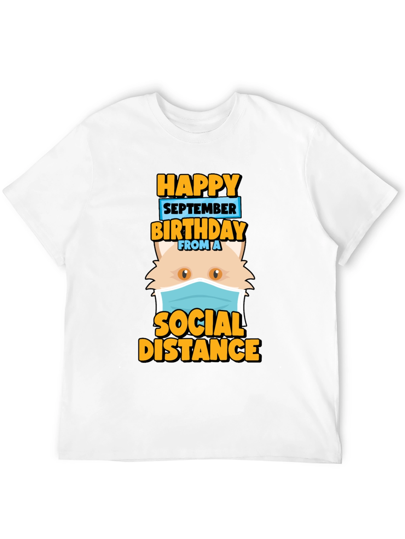 Funny September Birthday Cat Social Distance T-Shirt