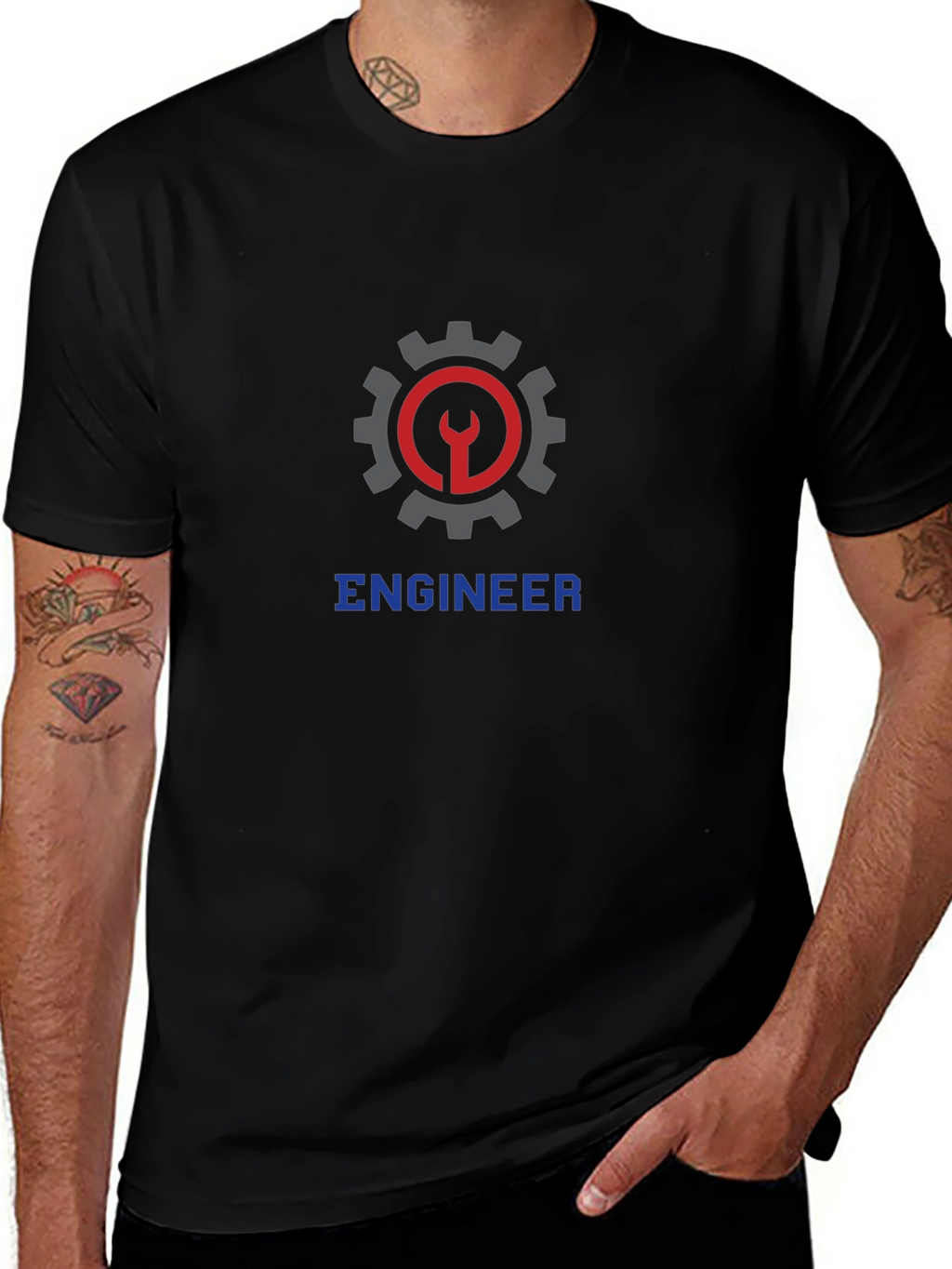 Engineer Graphic T-Shirt - Black Crew Neck