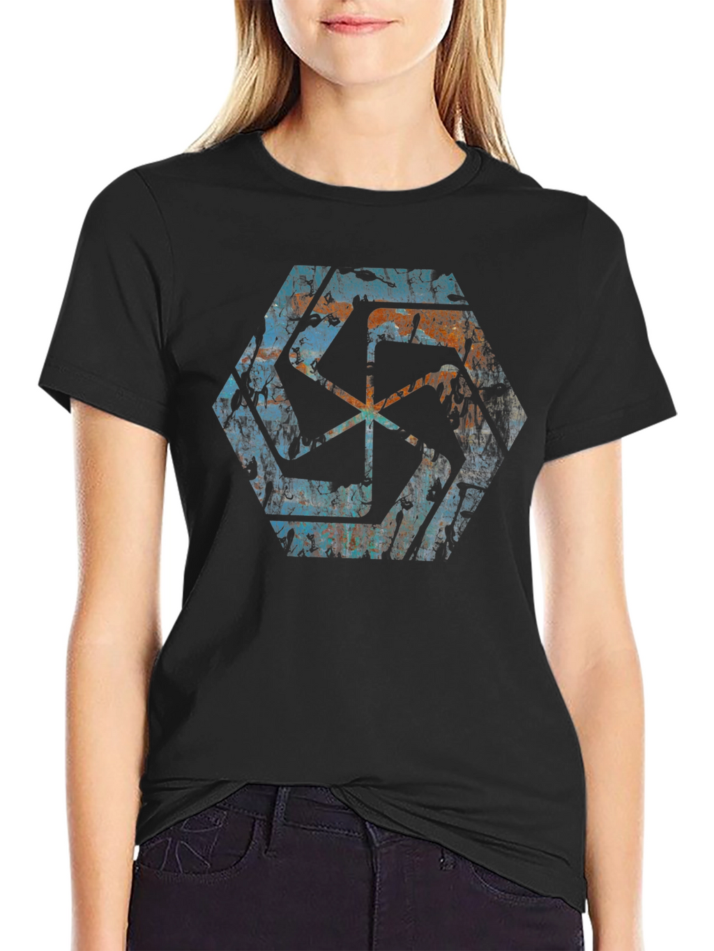 Geometric Graphic Print Mens Black T-Shirt