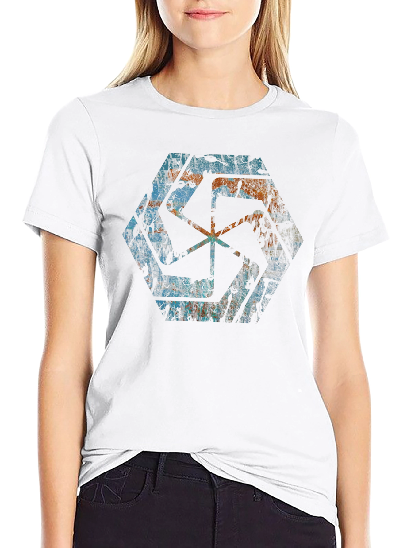 Geometric Graphic Print Mens Black T-Shirt