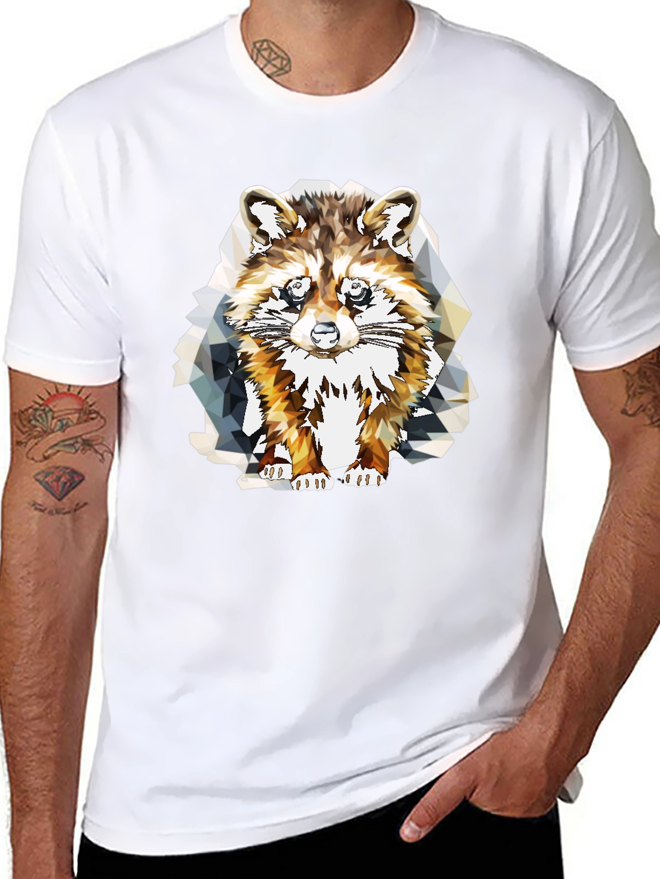 Geometric Raccoon Graphic Tee - Stylish Mens Black T-Shirt