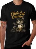 Cholo Cat Cruisin T-Shirt - Cool Cat on Bike