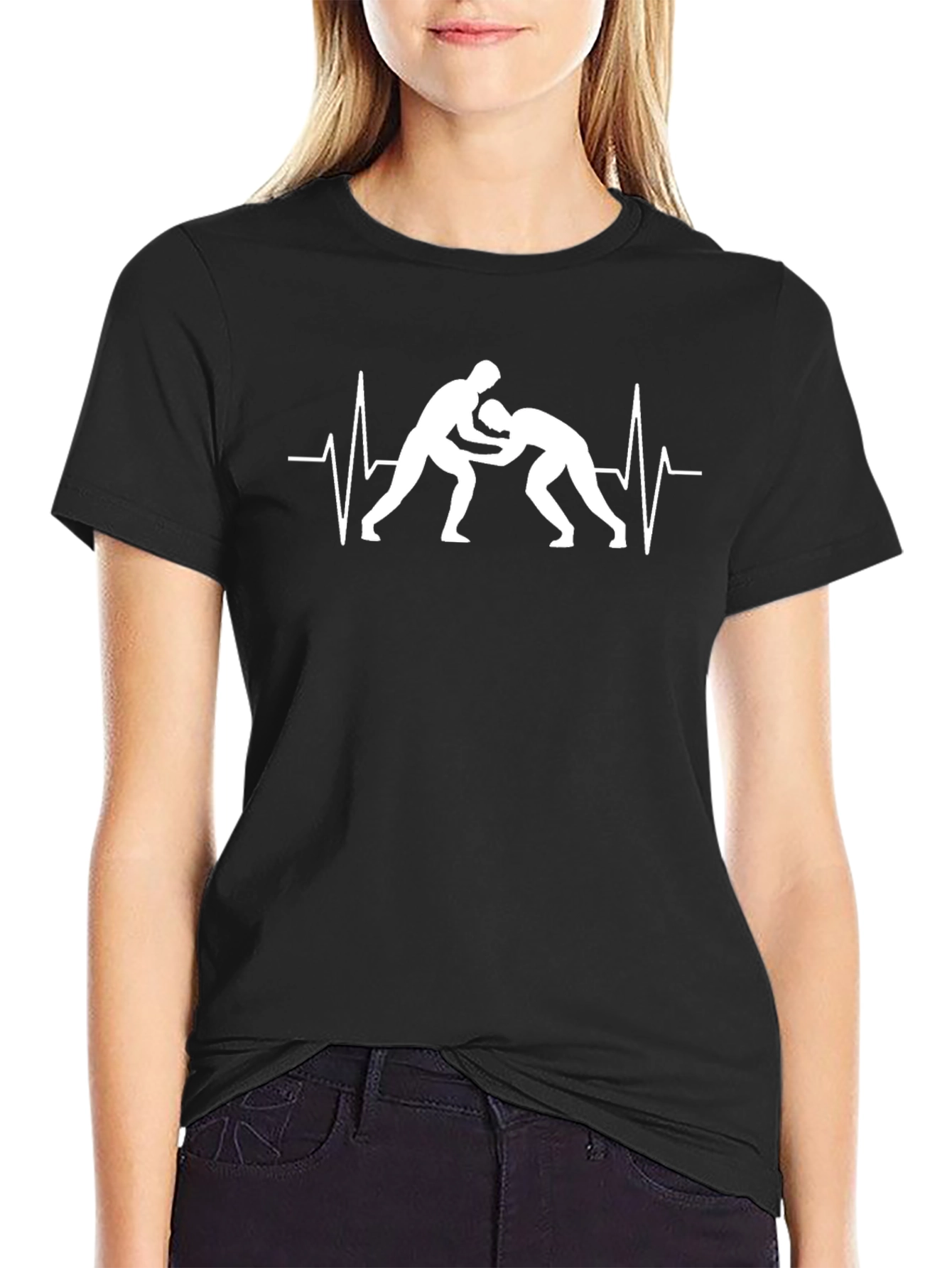 Wrestling Heartbeat T-Shirt - Black Graphic Tee