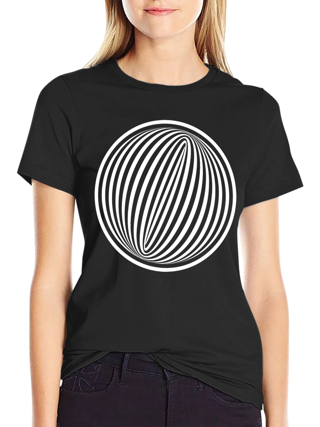 Optical Illusion Graphic Tee - Black Cotton Comfort