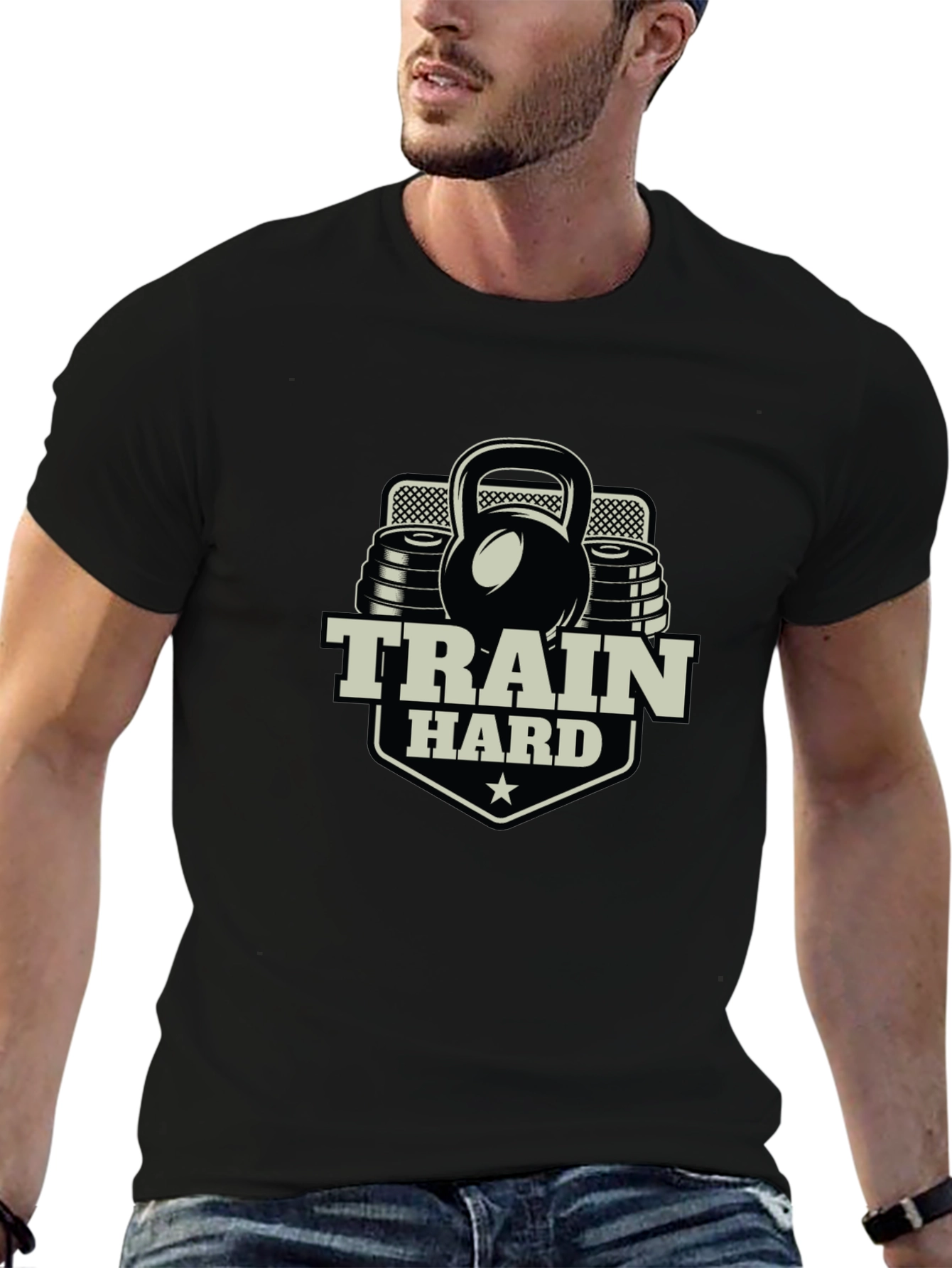 Train Hard Graphic Tee - Black Fitness Shirt
