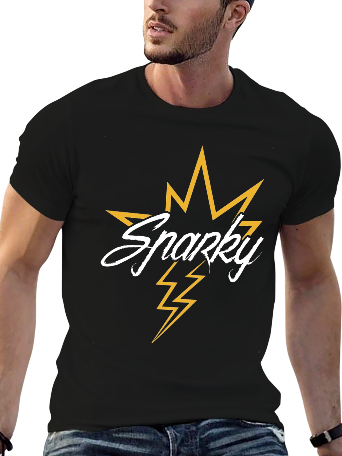 Sparky Graphic Tee - Black Cotton Lightning Bolt T-Shirt