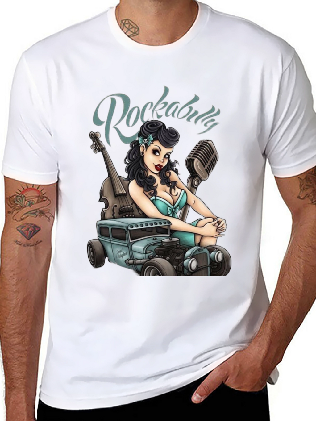Rockabilly Girl & Hot Rod Graphic T-Shirt