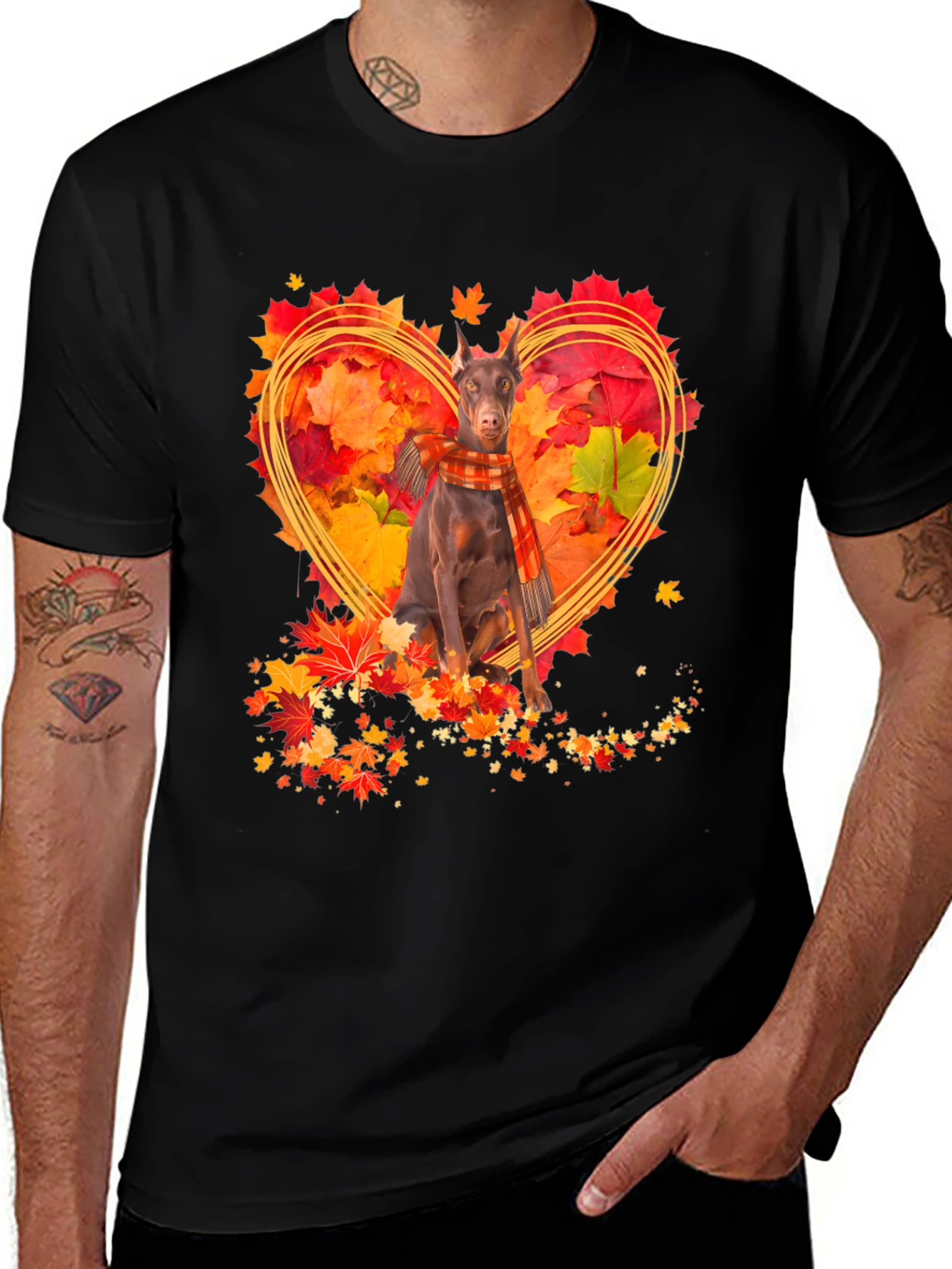 Doberman Fall Leaves Heart T-Shirt