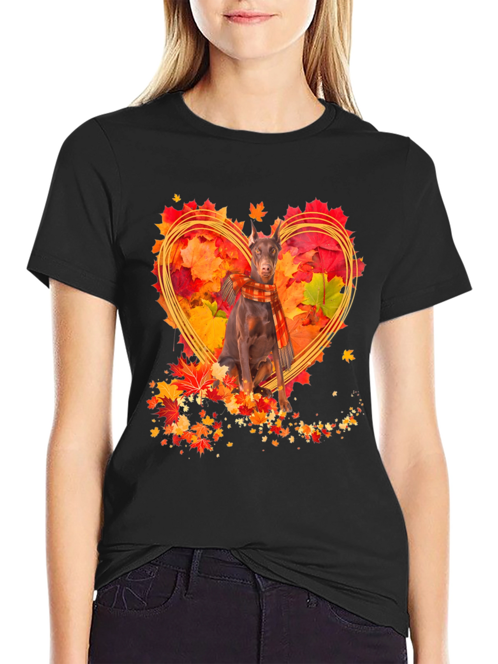 Doberman Fall Leaves Heart T-Shirt