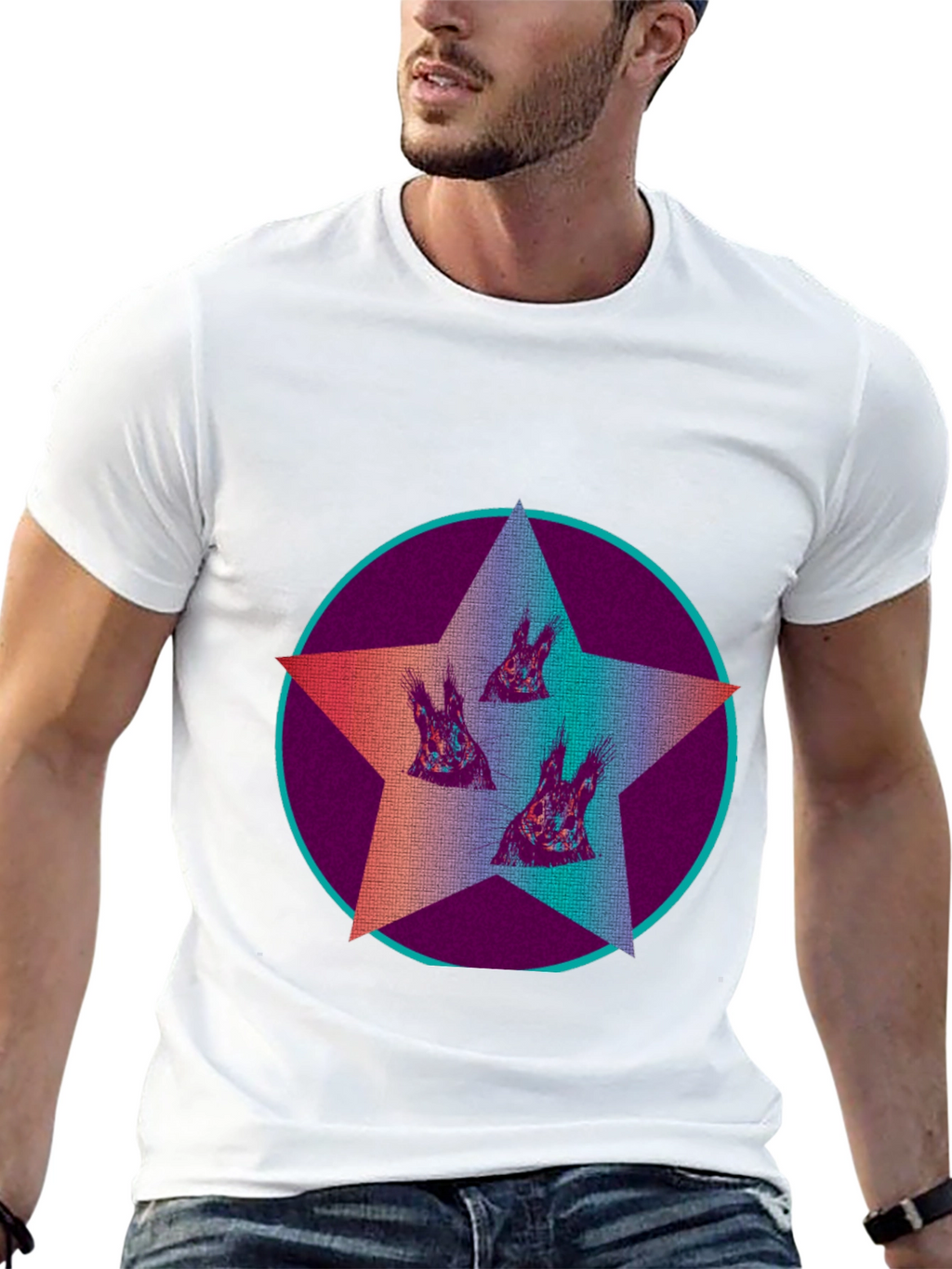 Star Circle Animal Print Graphic Tee - Black