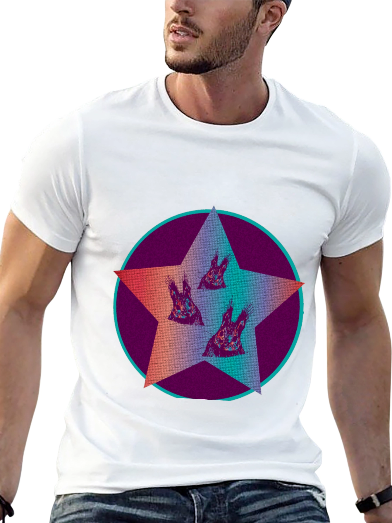 Star Circle Animal Print Graphic Tee - Black