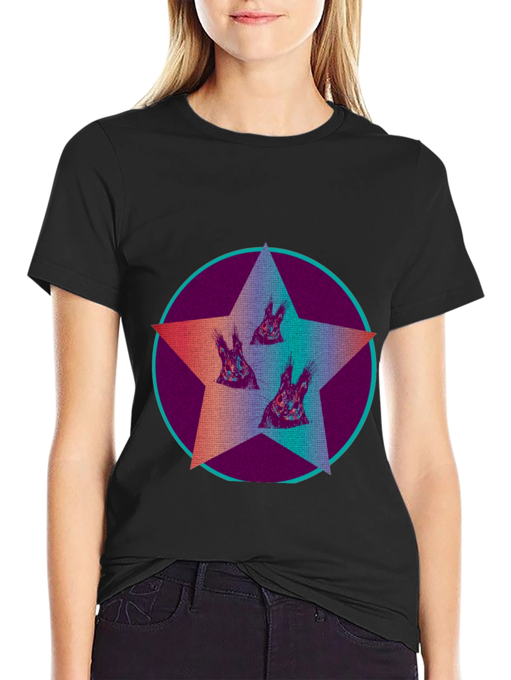 Star Circle Animal Print Graphic Tee - Black