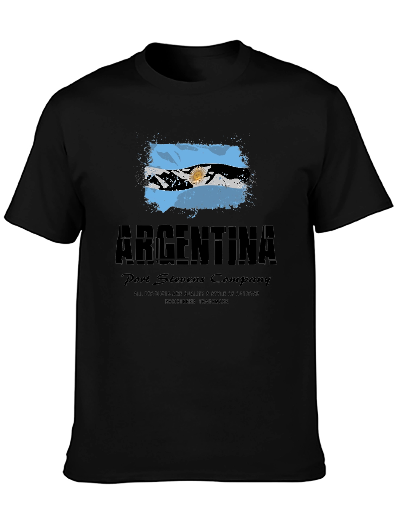Argentina Flag Graphic Print Mens Black T-Shirt