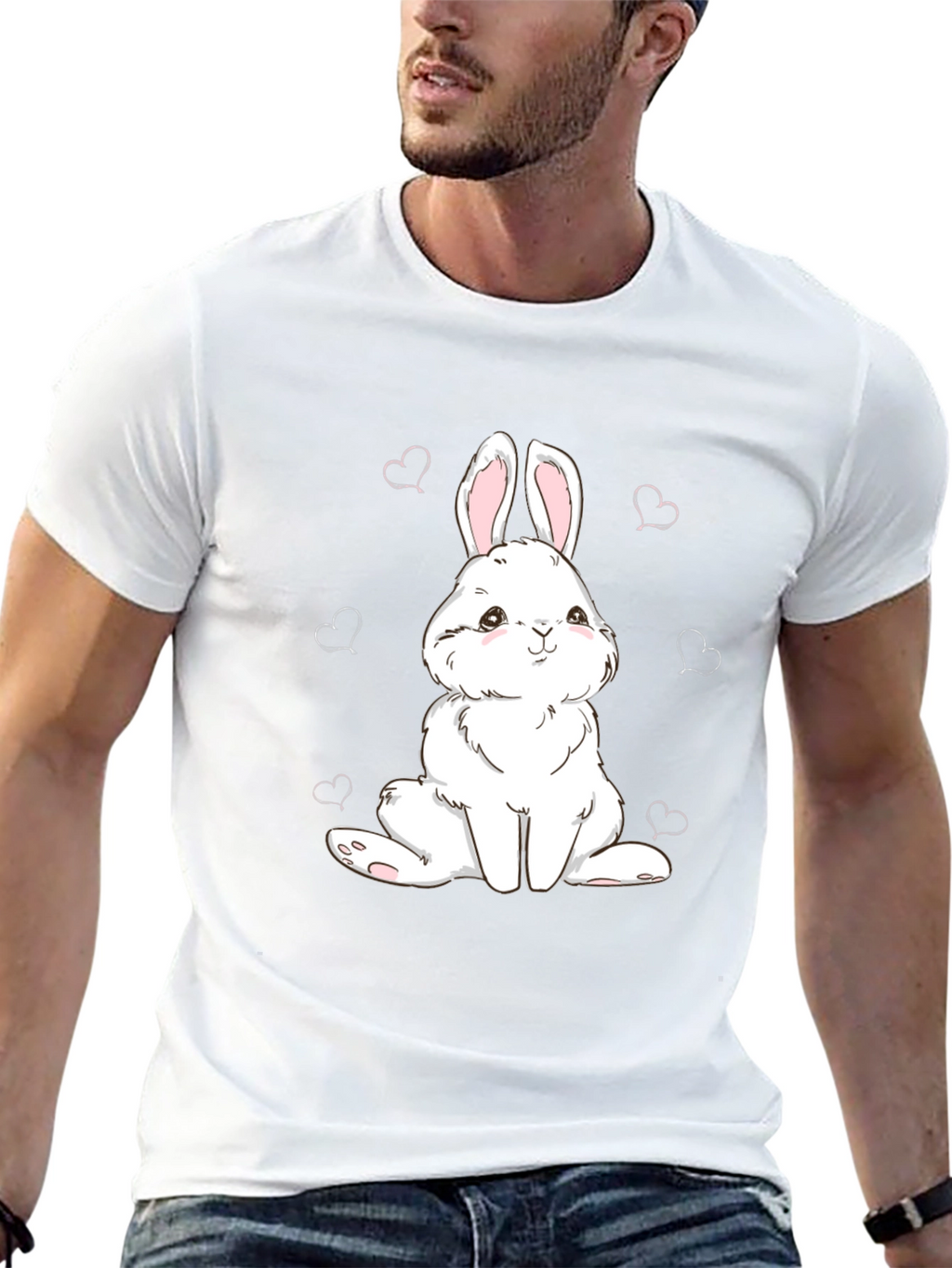 Cute Bunny Graphic Tee - Black Cotton Comfort