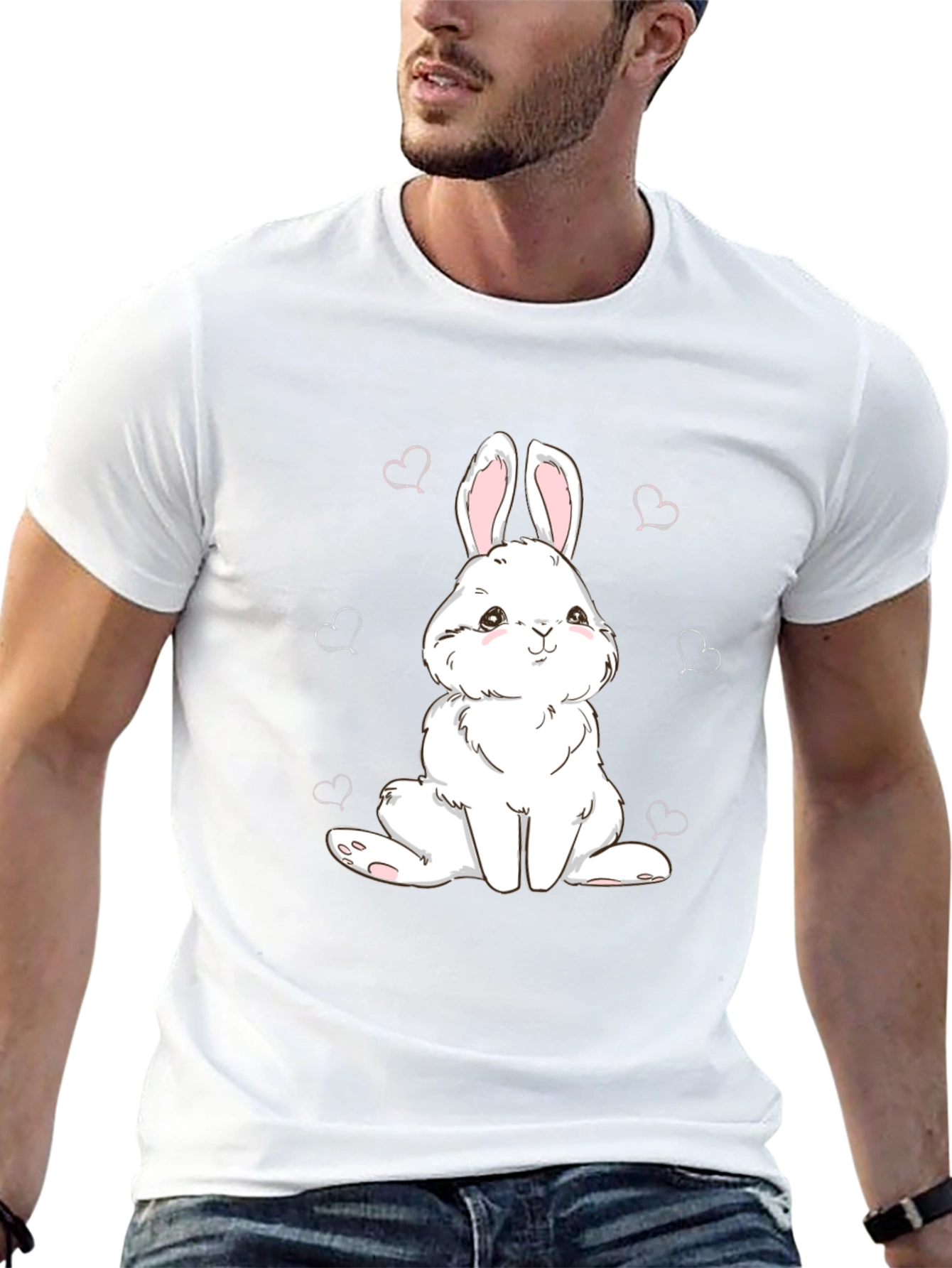 Cute Bunny Graphic Tee - Black Cotton Comfort