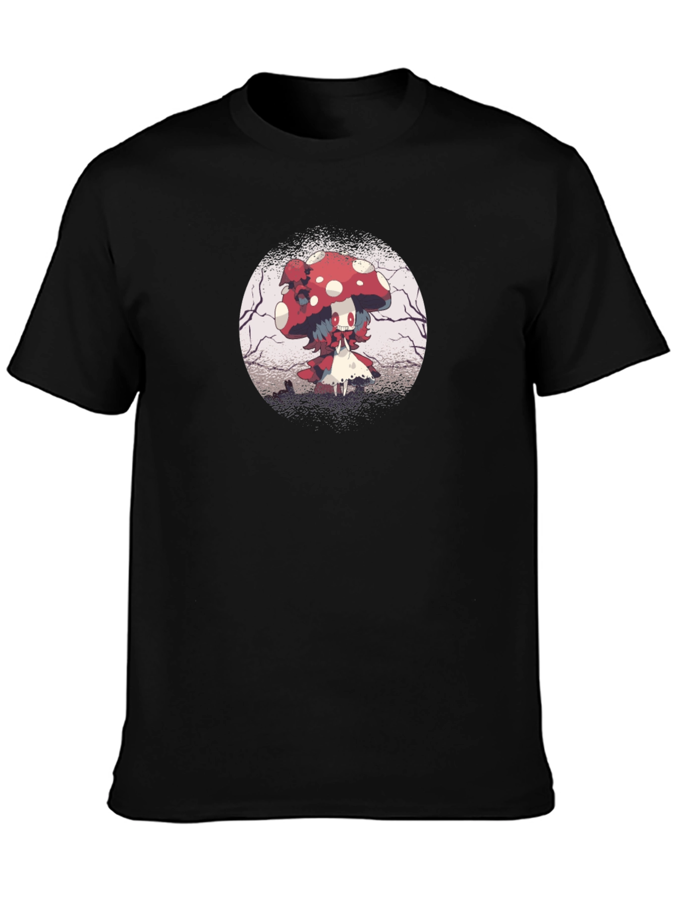 Mushroom Character Graphic Black T-Shirt