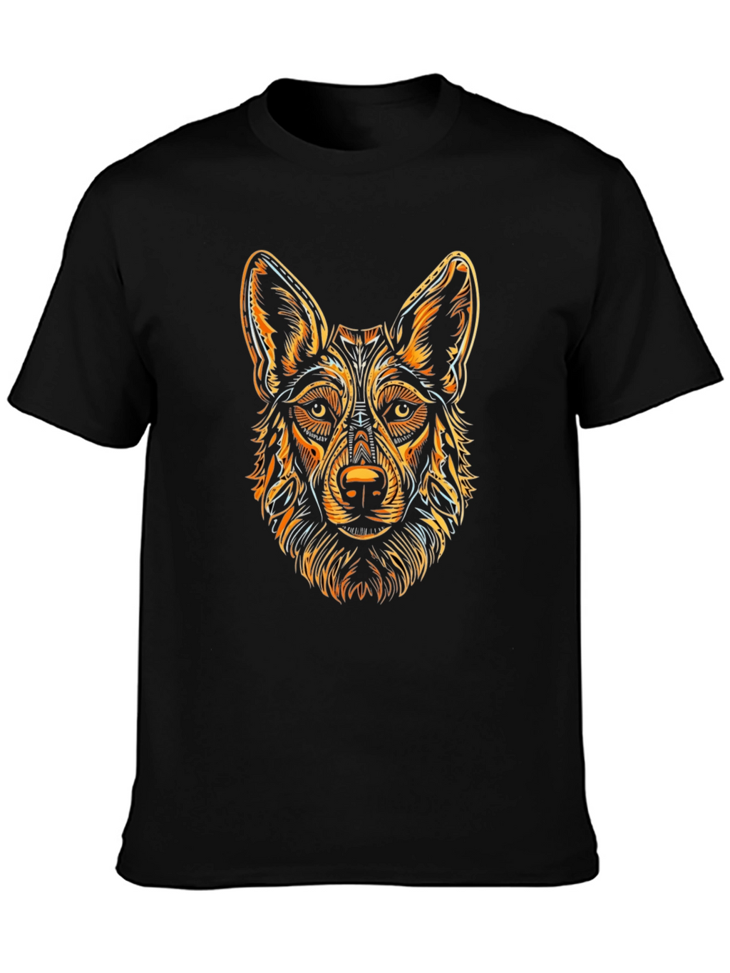 Black T-Shirt with Stylized Dog Graphic