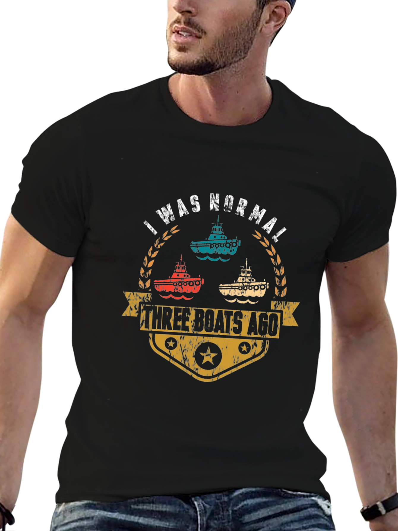 I Was Normal Three Boats Ago Black T-Shirt