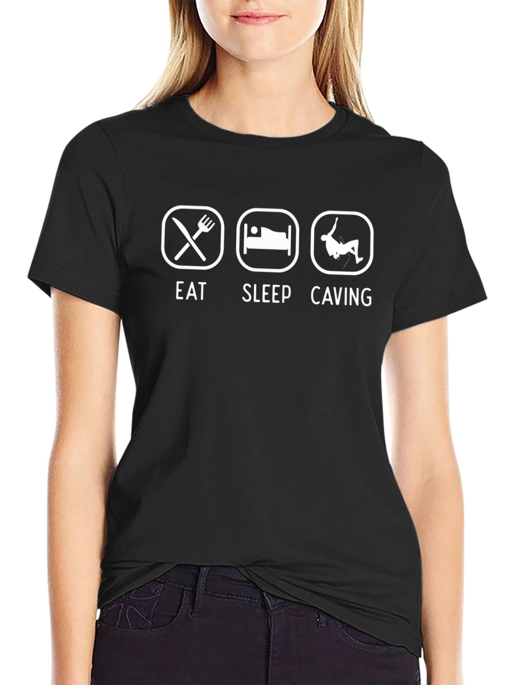 Eat Sleep Caving Black T-Shirt - Adventure Apparel