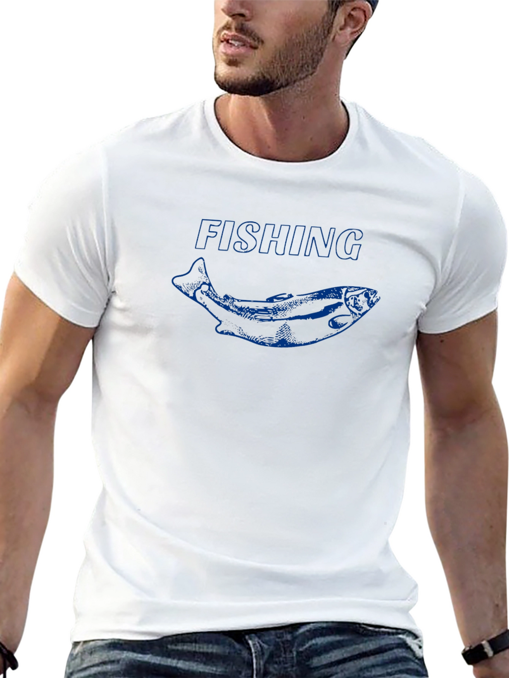 Fishing T-Shirt with Blue Fish Graphic