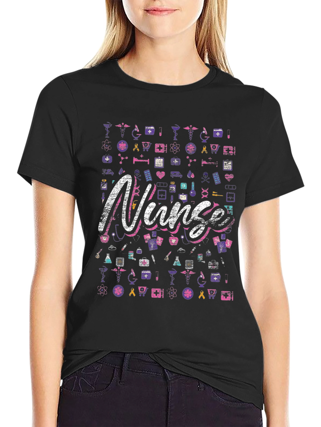 Nurse Patterned Graphic T-Shirt