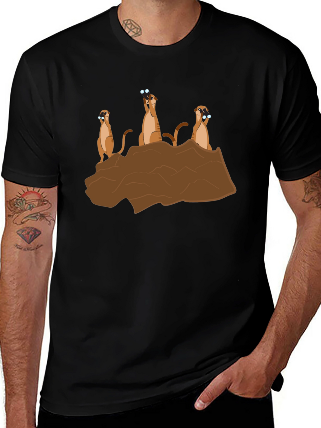 Meerkat Binoculars Graphic T-Shirt - Black Cotton Tee
