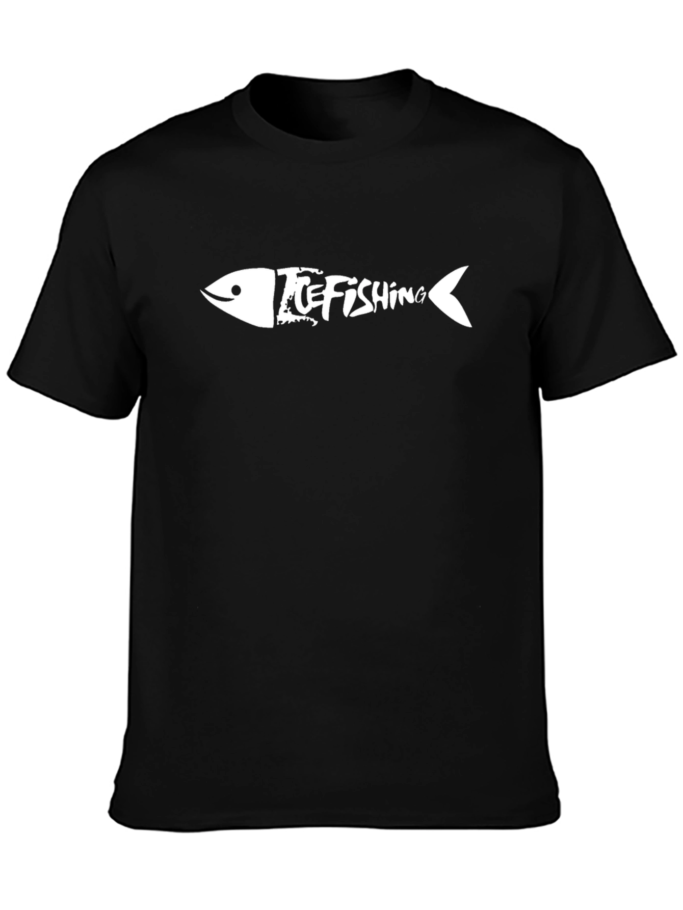 Ice Fishing Fishbone Graphic T-Shirt - Black